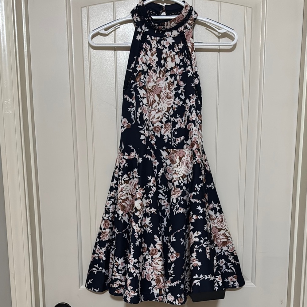 B Darlin Black and Pink Fit and Flare Halter Cocktail Dress